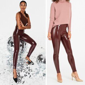NEW PANX Faux Patent Leather Leggings Ruby Red Glossy Club 1X Bodycon